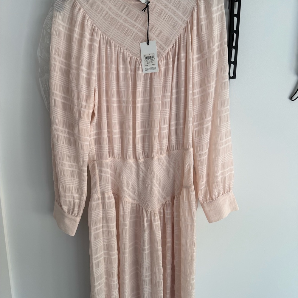 Coach Pink Pleated Tiered Sundress with Bishop Sleeves
